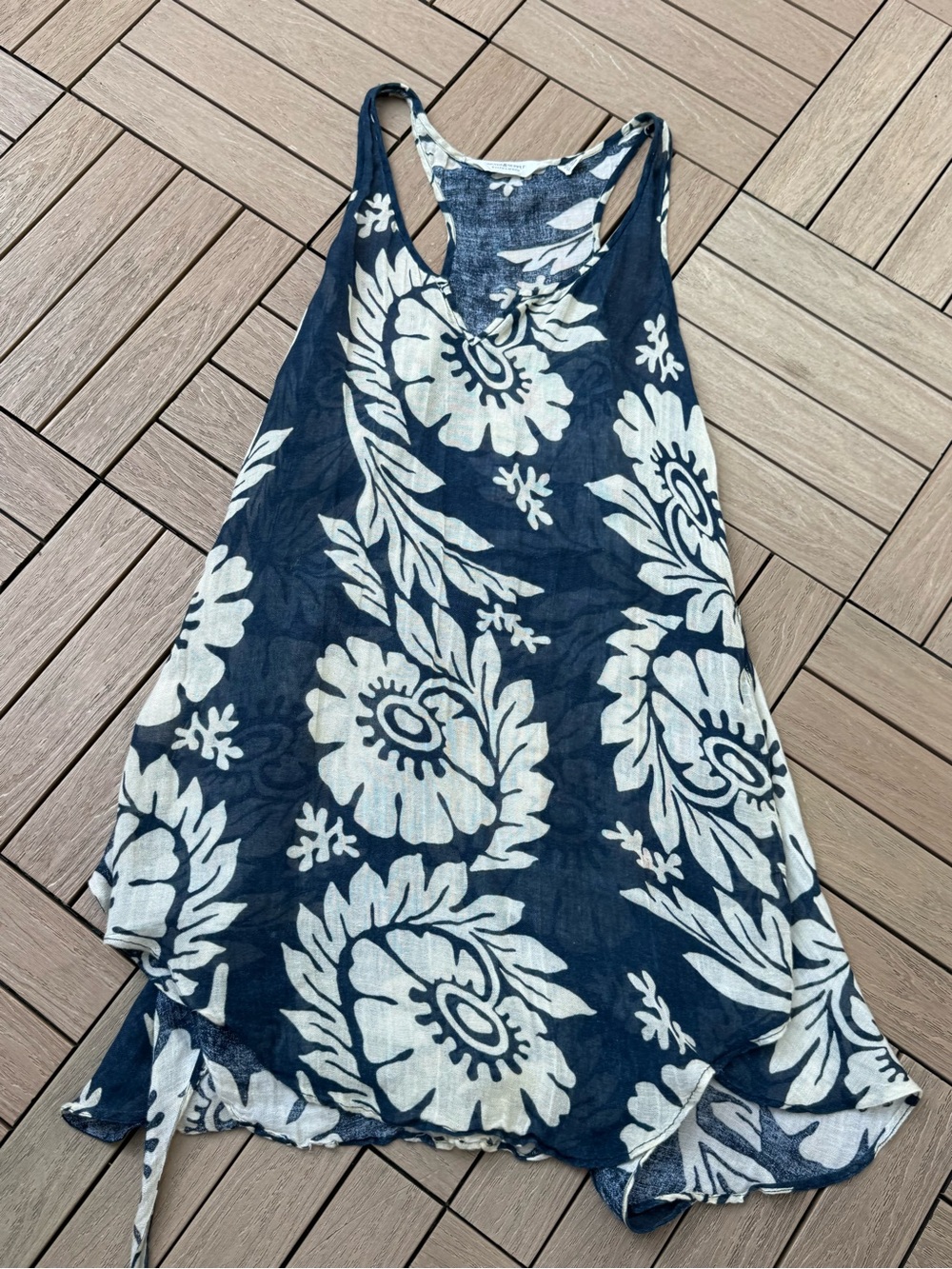 Denim & supply Ralph Lauren navy cream large floral print front tie beach dress - Picture 6 of 7